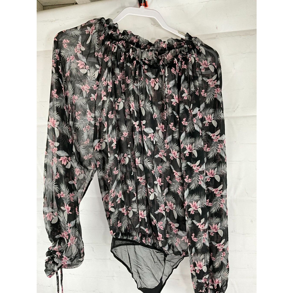 Women’s Victoria’s Secret Floral Sheer Long Sleeve Bodysuit Top Size XS Black